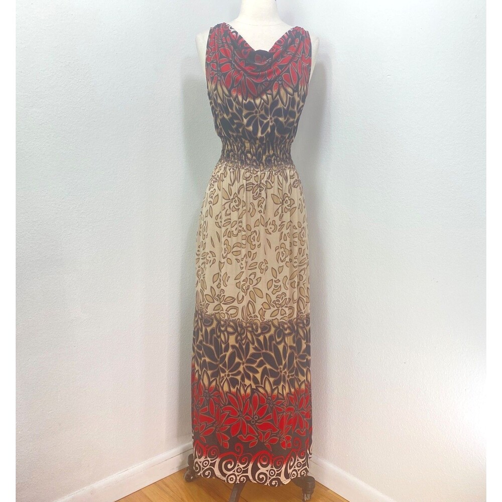 Slinky Jersey Maxi Knit Dress Large Smocked Waist Sleeveless Cottagecore Goth